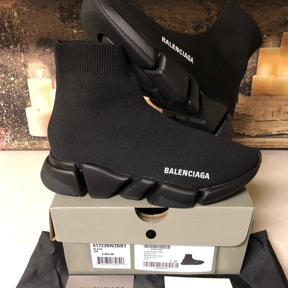 Balenciaga Speed Trainer Runner Black Mid-Top Women Size 9 Black 2.0 Version